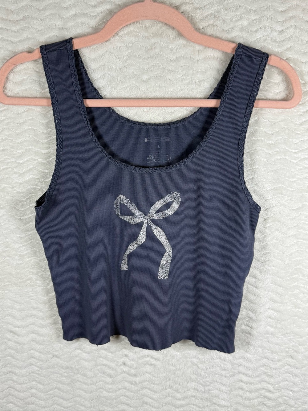 RSQ Navy Blue Tank Top with Silver Bow Graphic